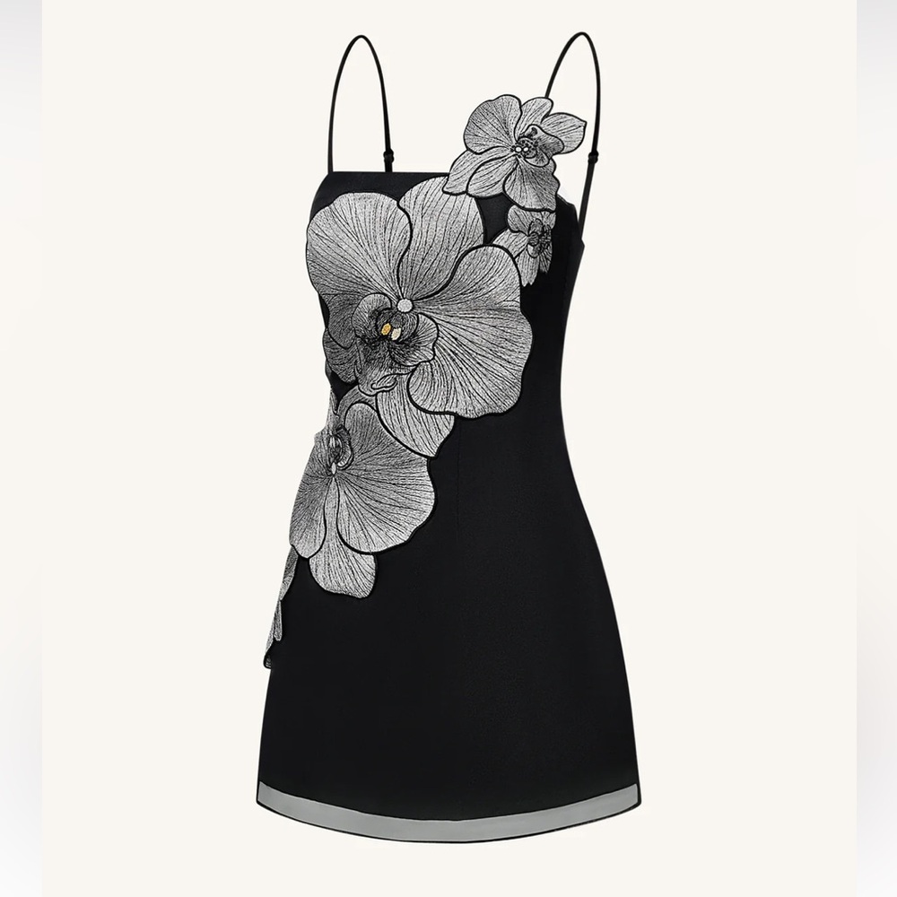 JW PEI Orchid Appliqué Black & Silver Mini Dress - Picture 3 of 8